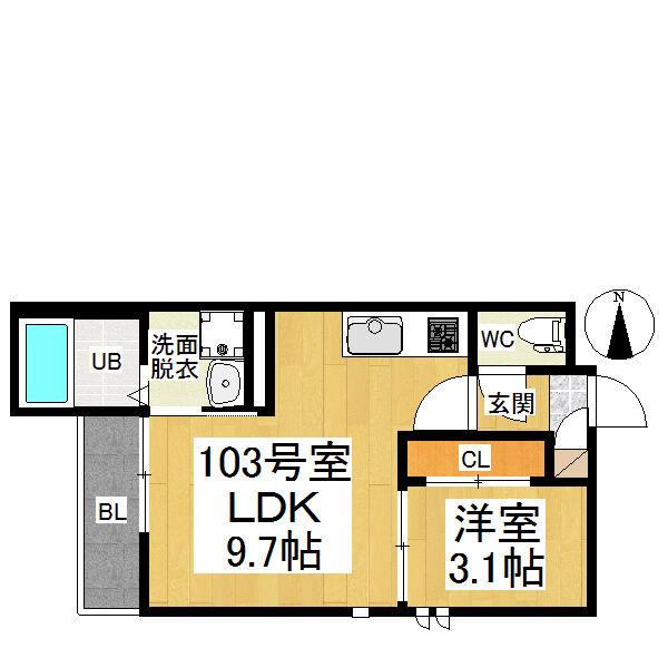 GRANDTIC NAKASUGICHOU(1LDK/1階)の間取り写真