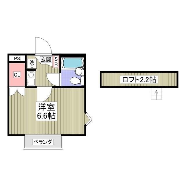 ヤングヒルズ越谷I(1K/2階)の間取り写真