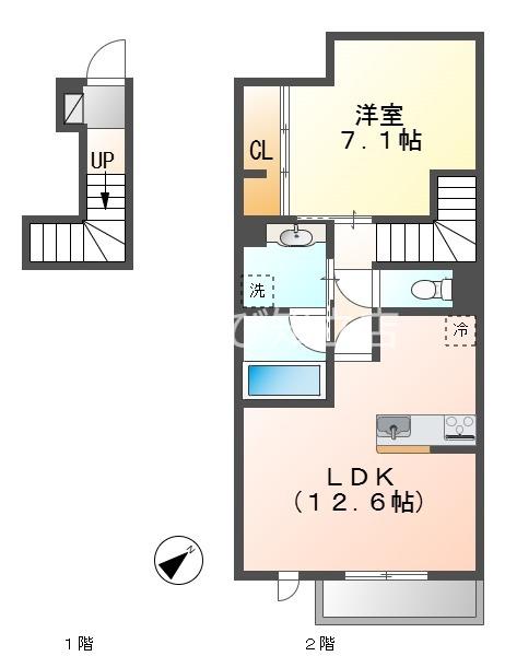 オリーブ(1LDK/2階)の間取り写真
