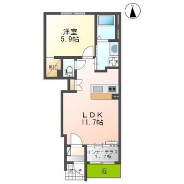 カーサ・大城の森(1LDK/1階)の間取り写真