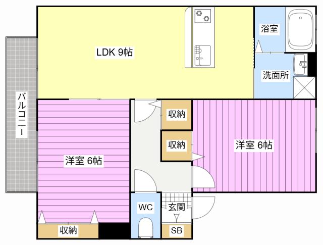 サンビレッジ半田山 A棟(2LDK/2階)の間取り写真