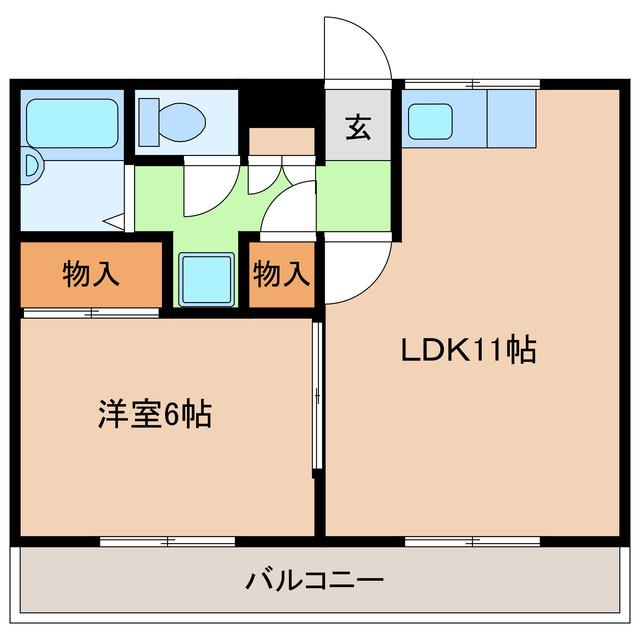 赤尾ハイツ井野(1LDK/2階)の間取り写真