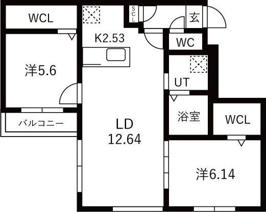 VILLAGE KOTONIヴィレッジ琴似(2LDK/3階)の間取り写真