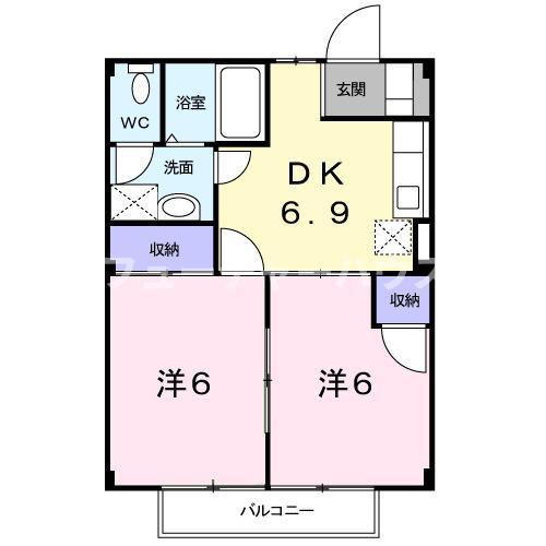 ヤマトハイツA(2DK/2階)の間取り写真