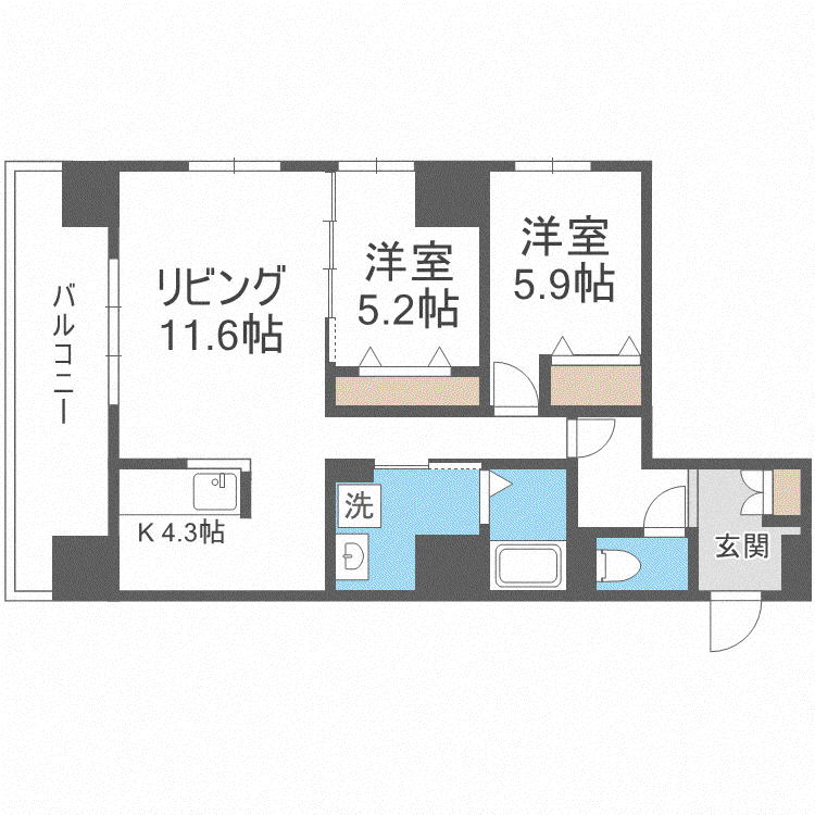グラン札幌(2LDK/13階)の間取り写真