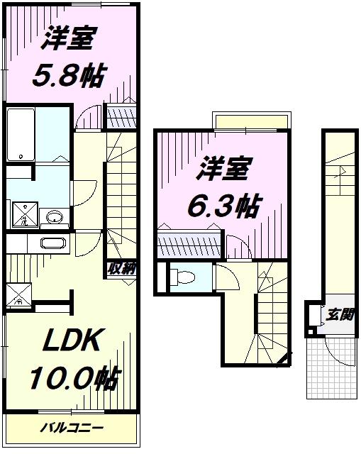 アンジュ東原I(2LDK/2階)の間取り写真