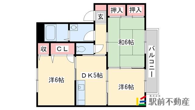 メイプルシャトーA棟(3K/2階)の間取り写真