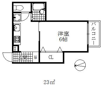 大倉山ハイツC棟(1K/3階)の間取り写真