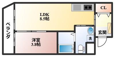 COZY豊中蛍池(1LDK/3階)の間取り写真