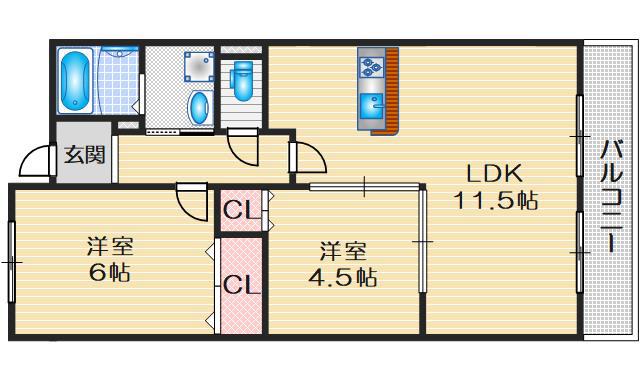 桜塚マンション(2LDK/3階)の間取り写真