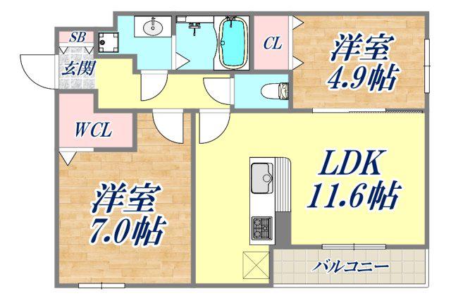 グレイスコート本山中町(2LDK/2階)の間取り写真