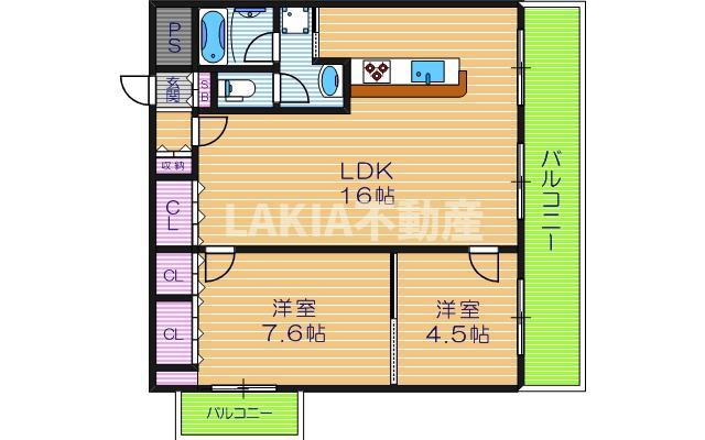 サングリエ阿倍野(2LDK/4階)の間取り写真