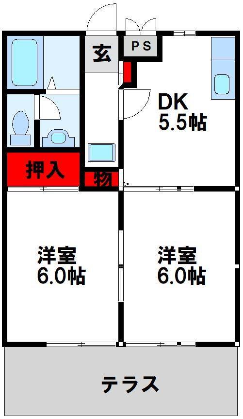 ビ-ライン上吉田B棟(2DK/1階)の間取り写真