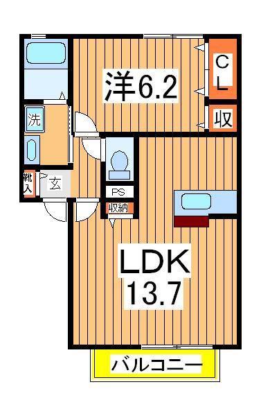 グリーンヒルズD棟(1LDK/3階)の間取り写真