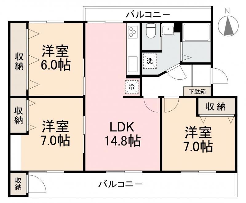 こぐまマンション屋島IIIB(3LDK/1階)の間取り写真