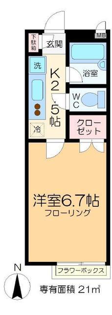 セパラン210 A・B棟(1K/2階)の間取り写真