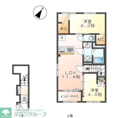 中央区上溝アパート(2LDK/2階)の間取り写真