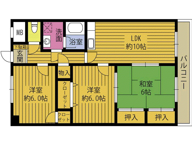 グランドヒル皆春(3LDK/1階)の間取り写真