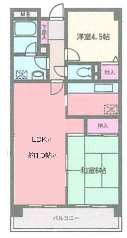サンハイツ桜森(2LDK/4階)の間取り写真