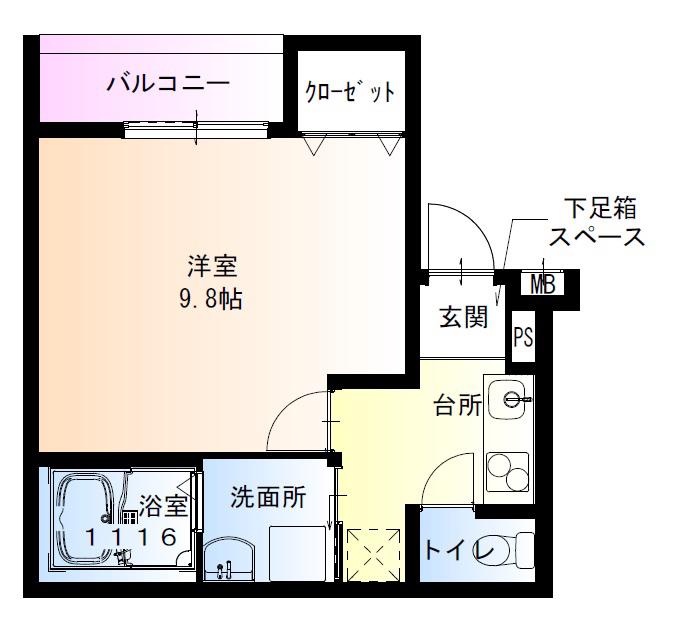 フジパレス和泉葛の葉(1K/2階)の間取り写真