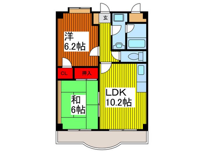 マンション五湯(2LDK/5階)の間取り写真