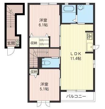 エテルノ国立(2LDK/2階)の間取り写真