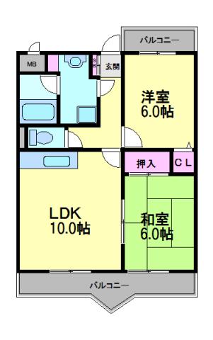 エミネンス丸の内B棟(2LDK/2階)の間取り写真