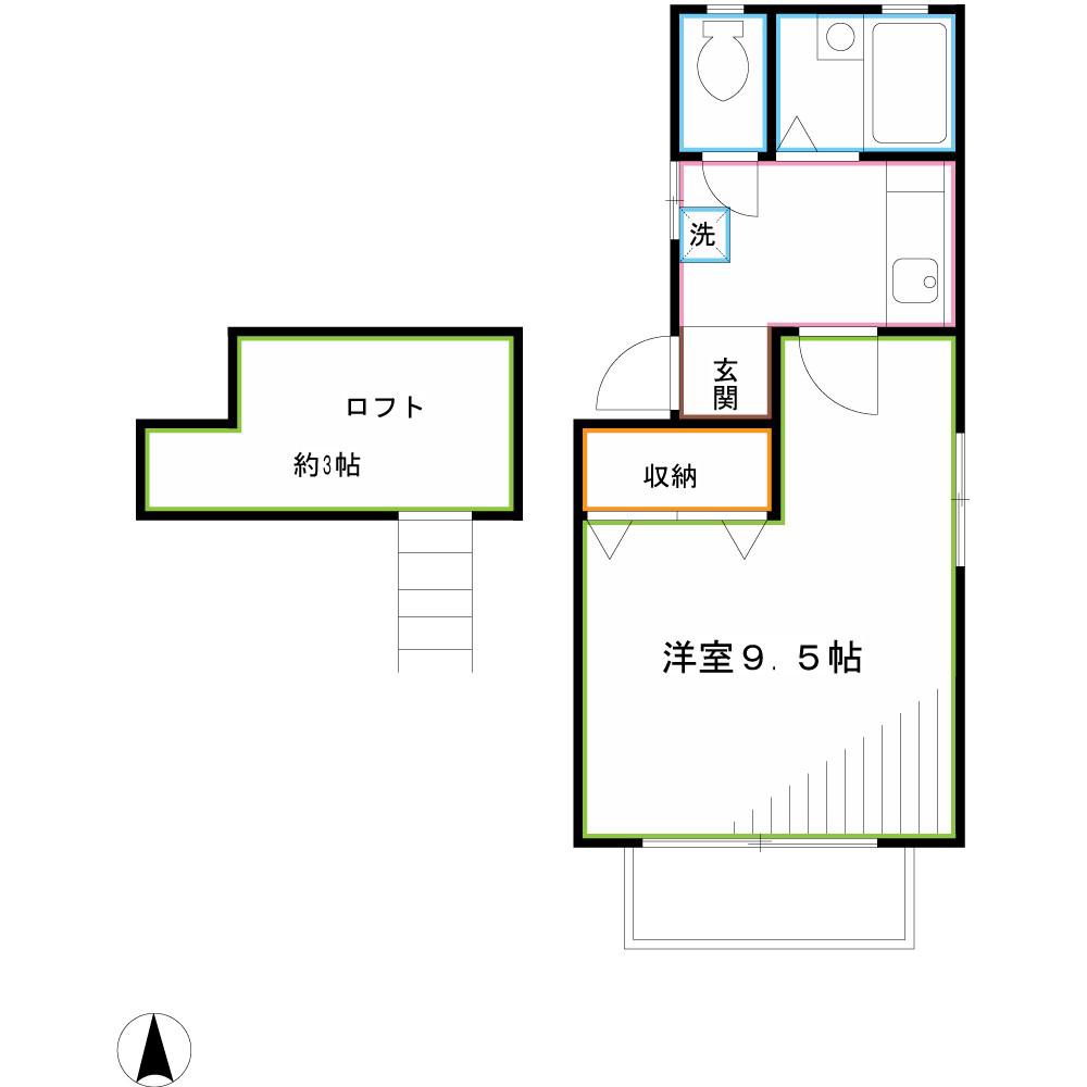 LA BELLA CASA(1K/2階)の間取り写真