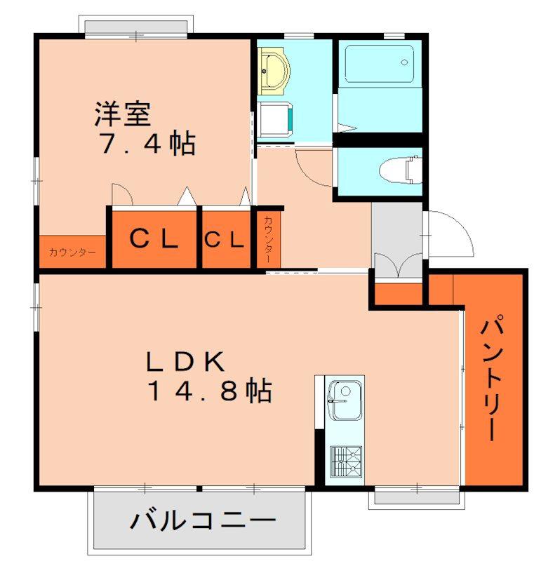 セントラル長者原 D棟(1LDK/2階)の間取り写真