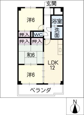 エコーハイツ伏屋(3LDK/4階)の間取り写真