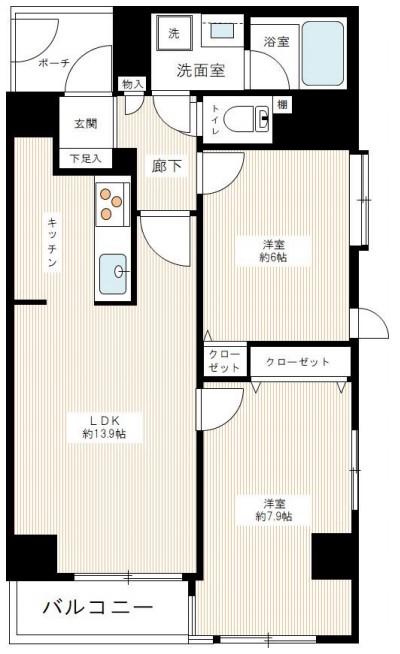 グランベル上野の杜(2LDK/6階)の間取り写真