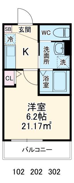 GRADUS坂戸(1K/2階)の間取り写真