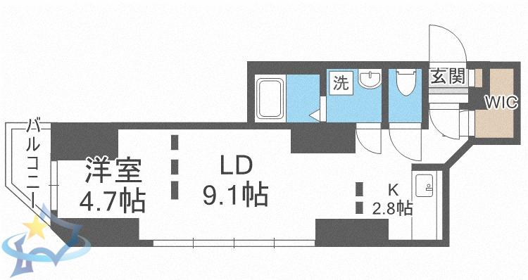 札幌中央レジデンス(1LDK/13階)の間取り写真