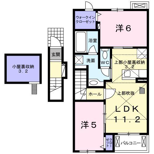ディアコートM A(2LDK/2階)の間取り写真