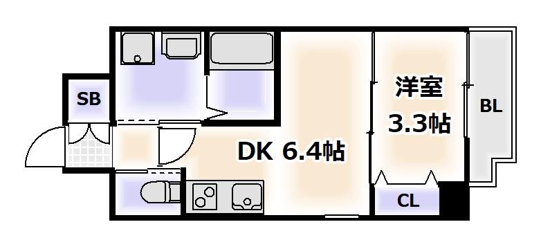クローバープレミア長居公園東(1DK/9階)の間取り写真