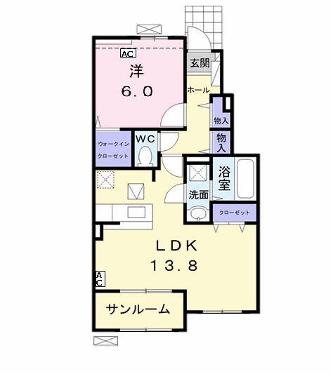 ジェルメ アールA(1LDK/1階)の間取り写真