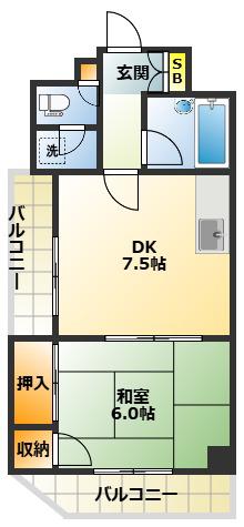 キャッスル蓮根(1DK/5階)の間取り写真