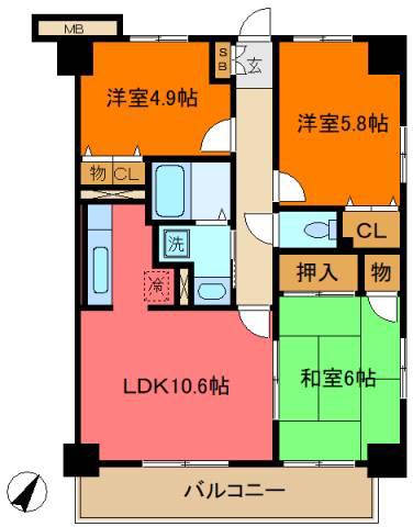 ウインズステージ(3LDK/9階)の間取り写真