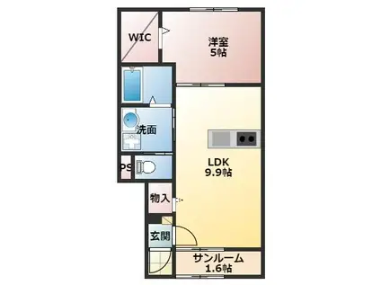 ヒッポ阿方 B棟(1LDK/1階)の間取り写真