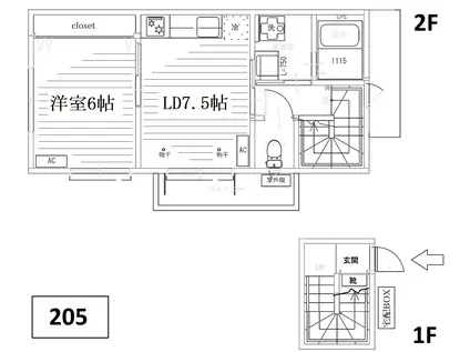 クリヴィア阿佐ヶ谷南(1DK/2階)の間取り写真
