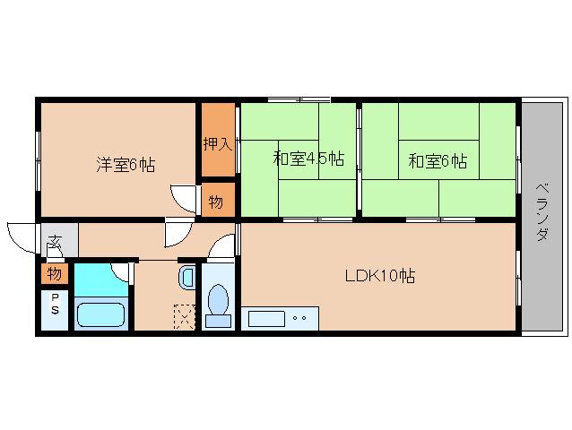 シャトー福田2号館(3LDK/4階)の間取り写真