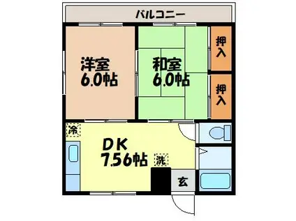 シャトー白鷺(2DK/3階)の間取り写真