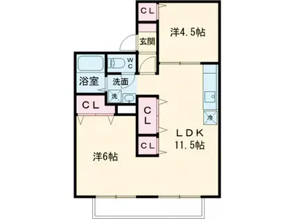 コーポ橋口 東棟(2LDK/1階)の間取り写真