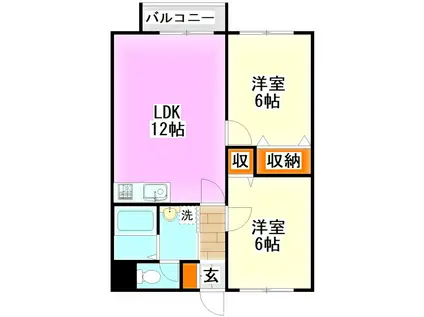 レジデンス浜田B(2LDK/1階)の間取り写真