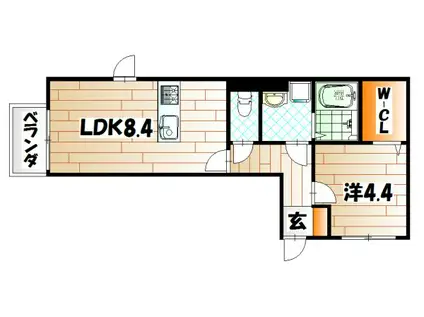 ＪＲ筑豊本線 若松駅 徒歩15分 2階建 築6年(1LDK/2階)の間取り写真