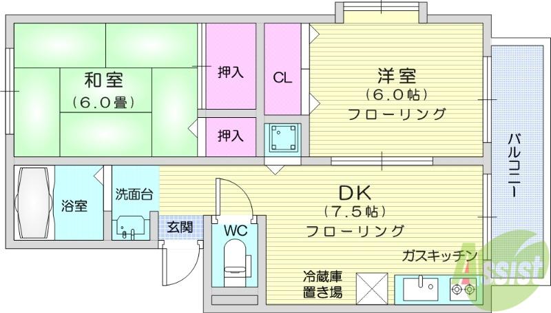 ベルパーク川平Ⅱ(2DK/2階)の間取り写真