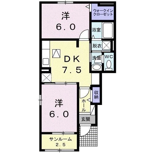 クレセントA(2DK/1階)の間取り写真