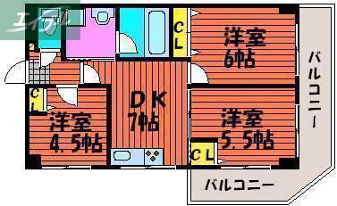 セントエルモ門田文化町(3DK/4階)の間取り写真