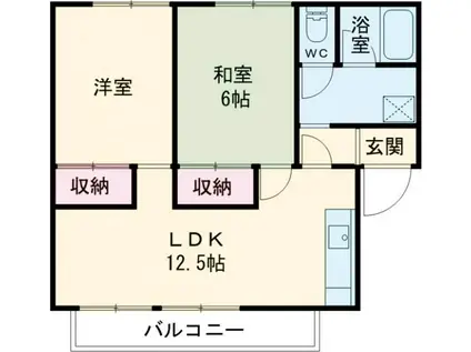サニーヒルズ鳴丘B棟(2LDK/2階)の間取り写真