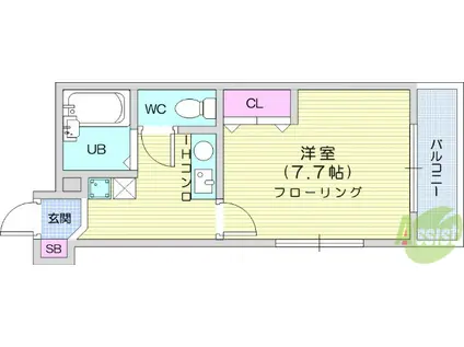 ベルシティ五橋(1K/10階)の間取り写真